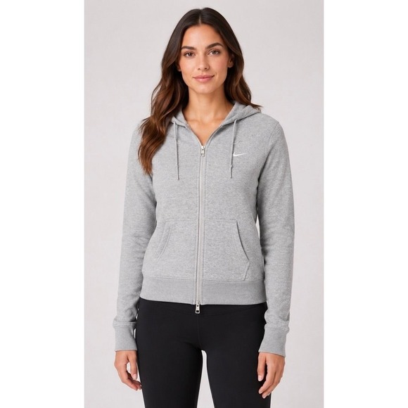 Nike Tops - Nike Womens The Athletic Dept Full Zip Hoodie Heather Grey Swoosh Logo Size M